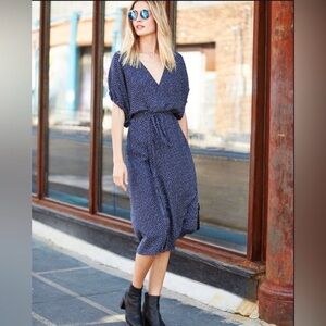 Vince Navy Silk Celesteal Midi Dress